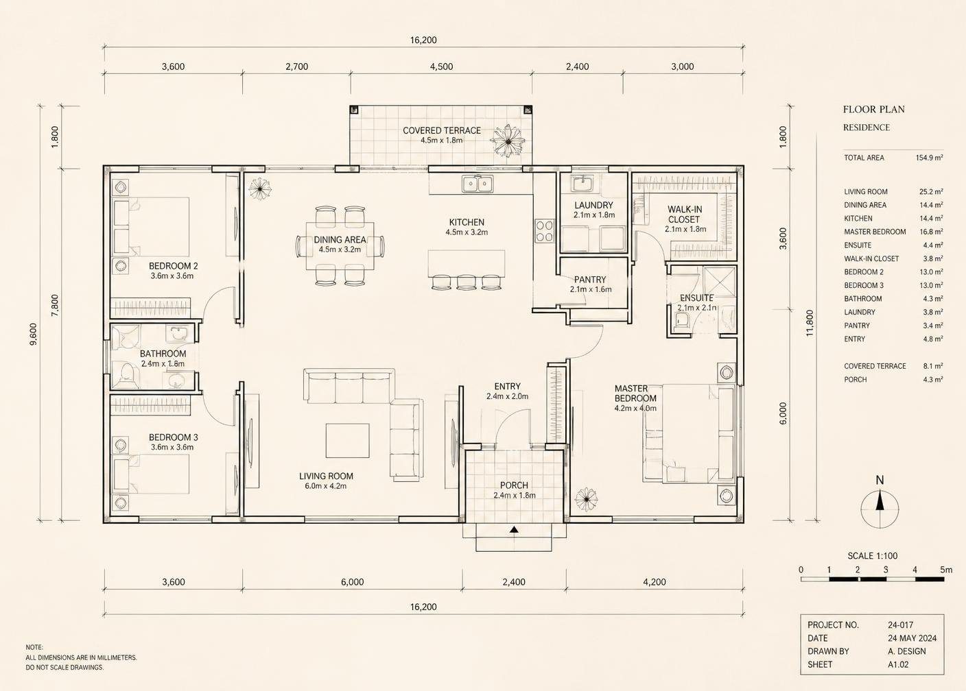 Architectural floor plan drawing with dimensions